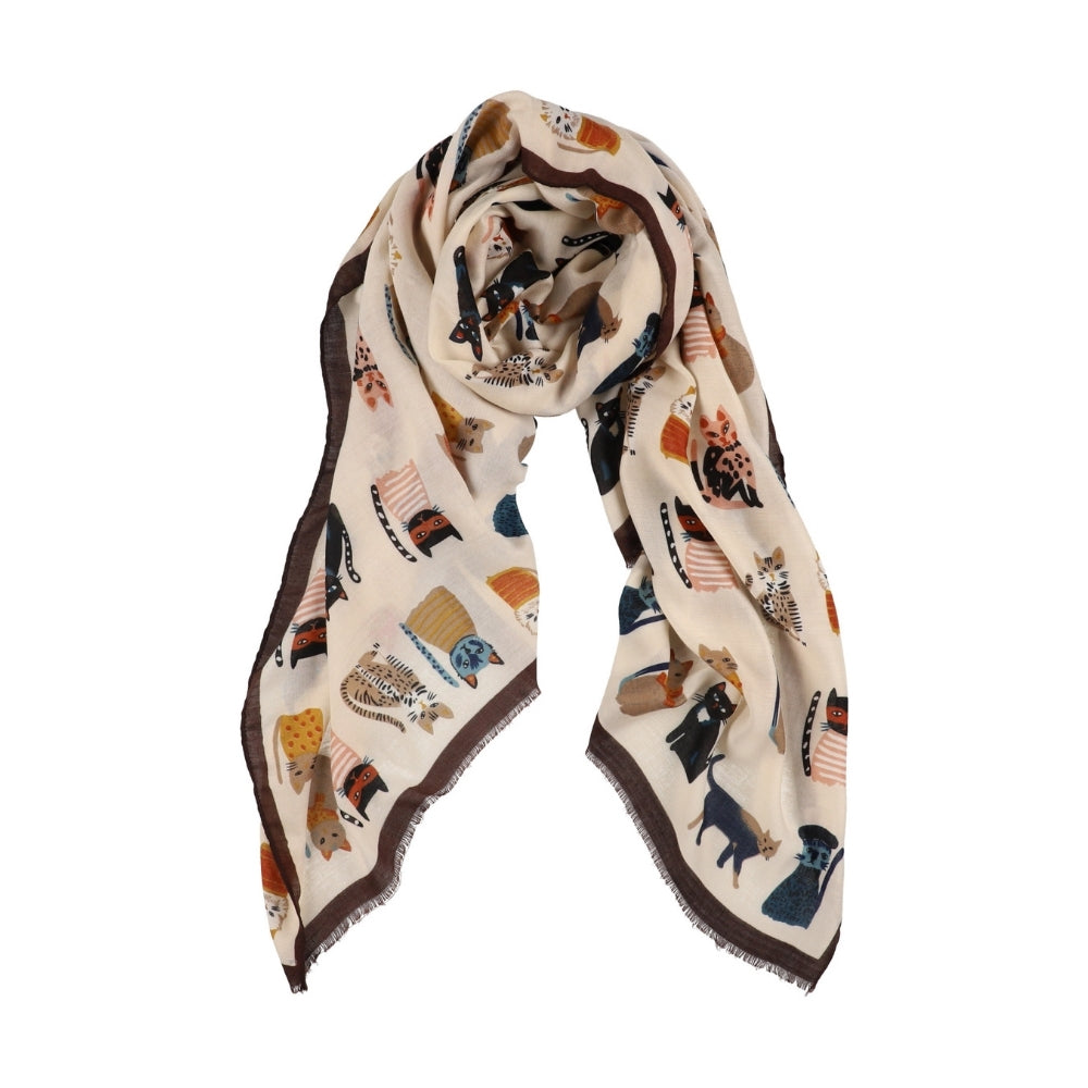 Zachte beige sjaal met kattenprint – Nikko (4)