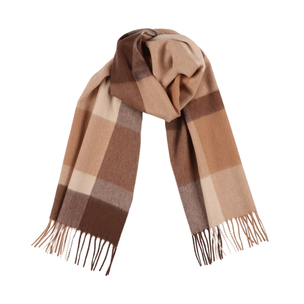 Sjaal met grote ruiten van 100% wol in het bruin en beige – York (4)