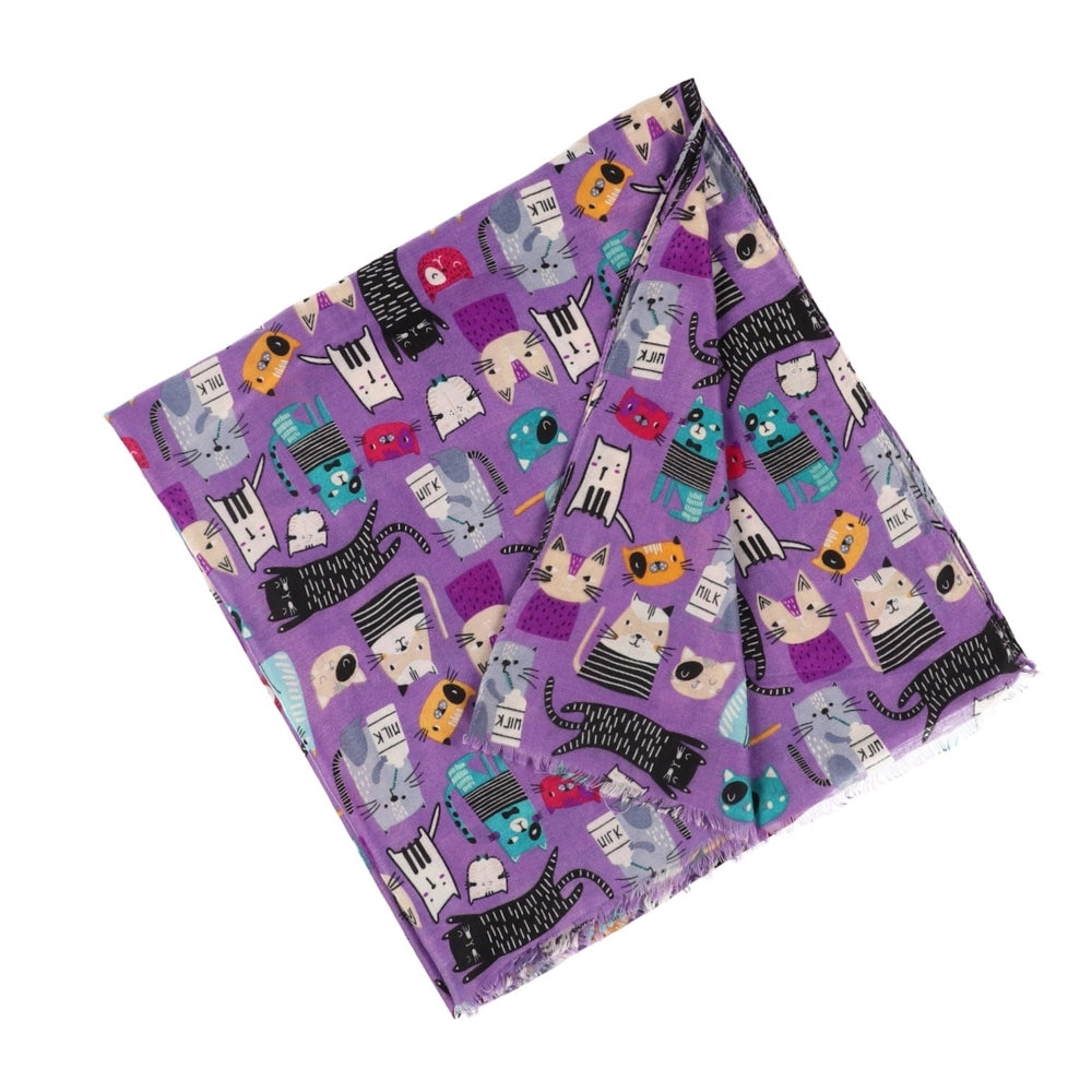 Paarse schouderdoek met kattenprint – Nikko (3)