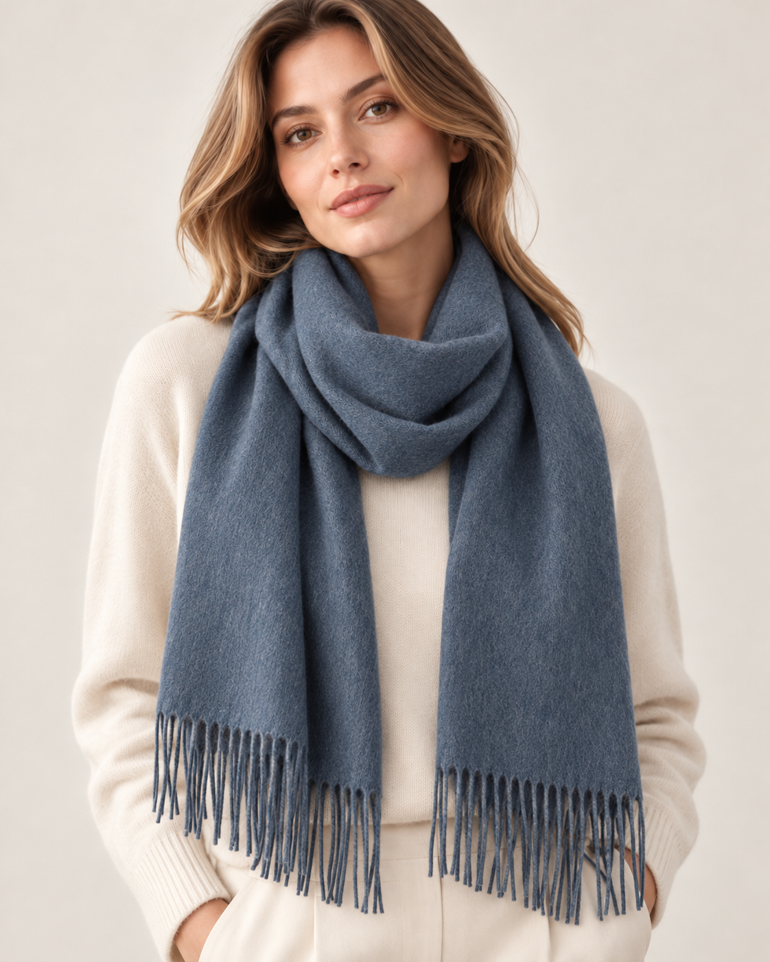 Blauwe sjaal van 100% cashmere voor dames Parijs (5)