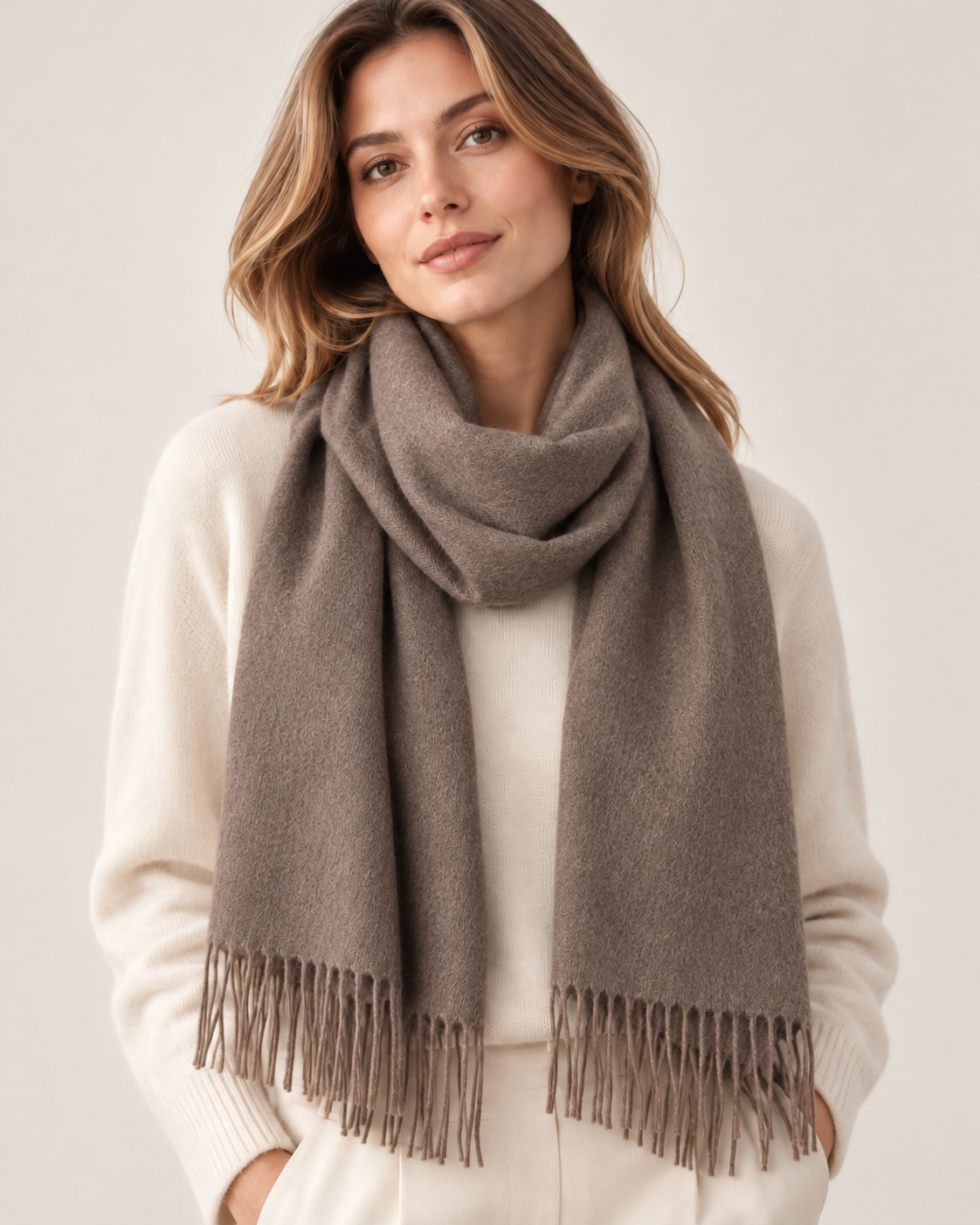 Grijsbeige sjaal van 100% cashmere voor dames Parijs (5)