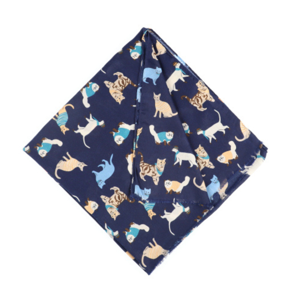 Marineblauwe halsdoek met kattenprint – Nikko (3)