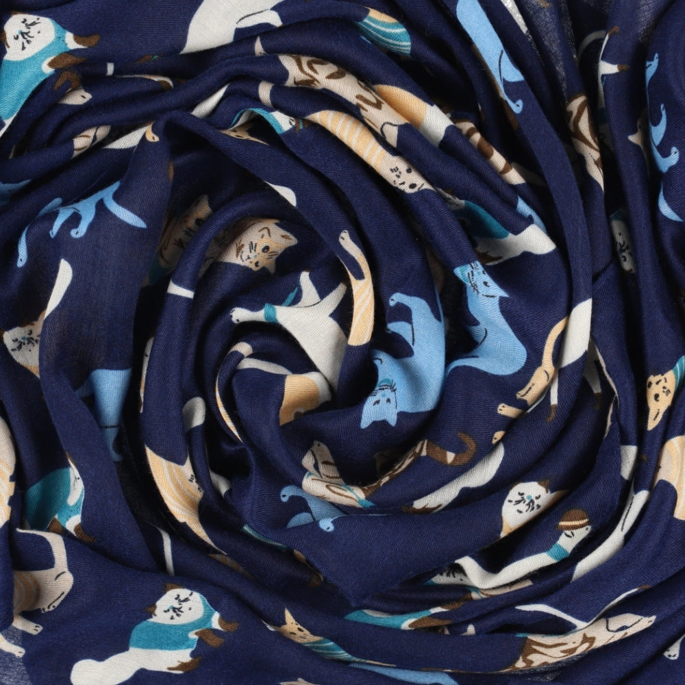 Marineblauwe halsdoek met kattenprint – Nikko (2)