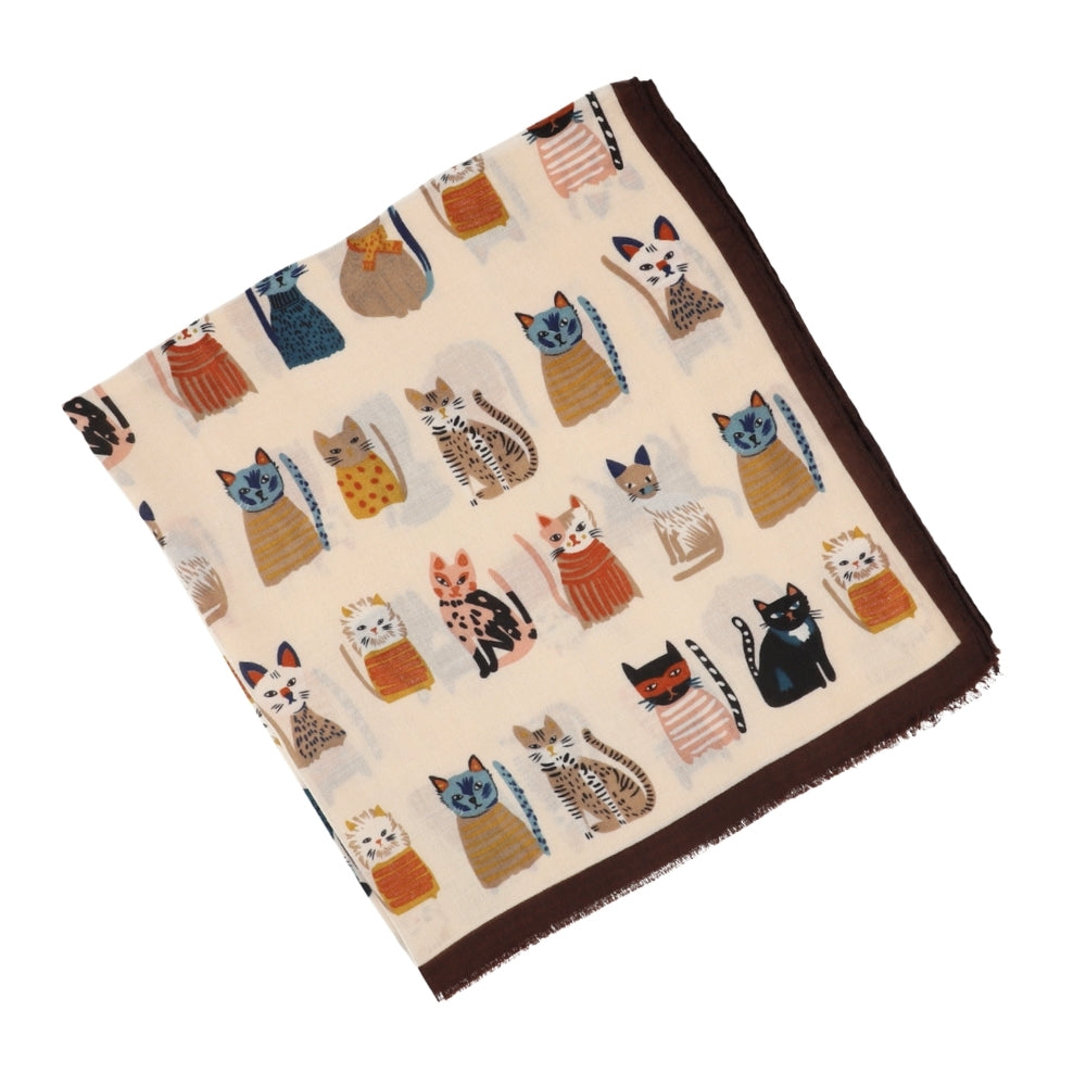 Zachte beige sjaal met kattenprint – Nikko (6)