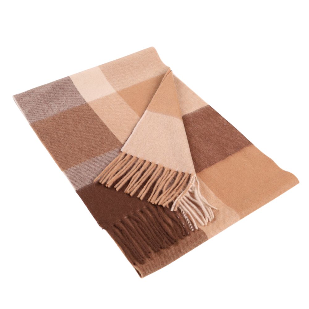 Sjaal met grote ruiten van 100% wol in het bruin en beige – York (1)