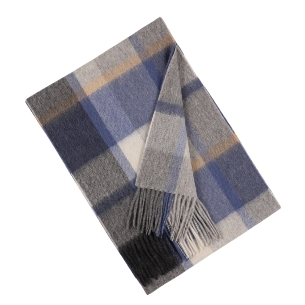 Sjaal met grote ruiten van 100% wol in het blauw en grijs – York (3)